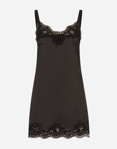 DOLCE & GABBANA SATIN LINGERIE-STYLE SLIP WITH LACE DETAILING