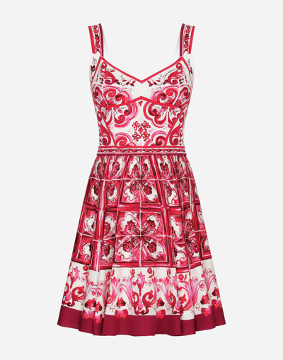 DOLCE & GABBANA SHORT MAJOLICA-PRINT CHARMEUSE BUSTIER DRESS