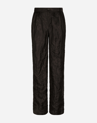 DOLCE & GABBANA TAILORED STRAIGHT-LEG PANTS IN METALLIC TECHNICAL FABRIC AND SILK