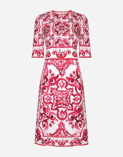 DOLCE & GABBANA MAJOLICA-PRINT CHARMEUSE MIDI DRESS
