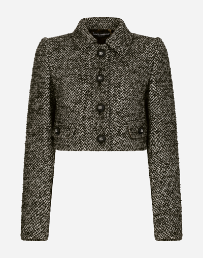 DOLCE & GABBANA CROPPED SPECKLED TWEED JACKET