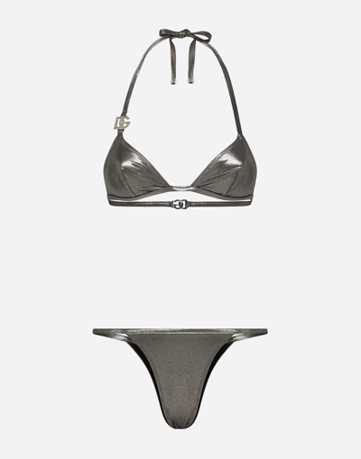DOLCE & GABBANA KIM DOLCE&GABBANA FOILED TRIANGLE BIKINI WITH THE METAL DG LOGO