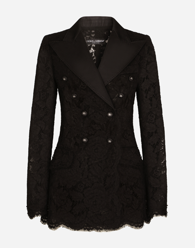 DOLCE & GABBANA BRANDED STRETCH LACE TURLINGTON BLAZER