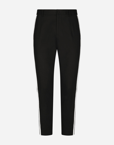 DOLCE & GABBANA STRETCH COTTON PANTS WITH SIDE BANDS
