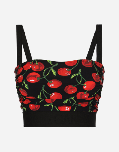 DOLCE & GABBANA CHERRY-PRINT TECHNICAL JERSEY TOP WITH STRAPS