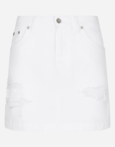 DOLCE & GABBANA DENIM MINI SKIRT WITH RIPS