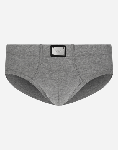 DOLCE & GABBANA TWO-WAY-STRETCH COTTON MID-RISE BRIEFS WITH LOGO TAG