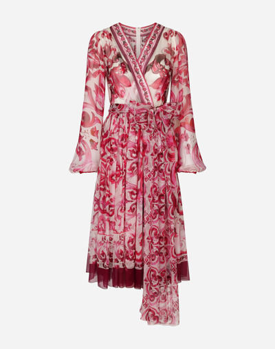 DOLCE & GABBANA MAJOLICA-PRINT CHIFFON MIDI DRESS
