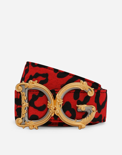 DOLCE & GABBANA LEOPARD-PRINT BROCADE BELT WITH BAROQUE DG LOGO