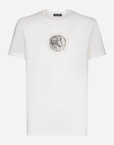 DOLCE & GABBANA COIN AND LOGO PRINT COTTON T-SHIRT