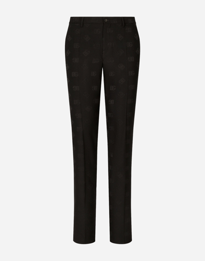 DOLCE & GABBANA STRETCH WOOL JACQUARD PANTS WITH DG LOGO