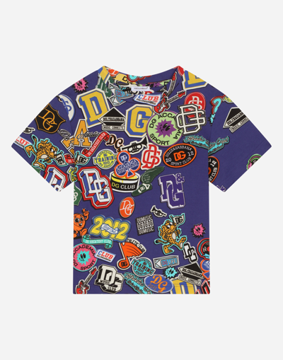 DOLCE & GABBANA SHORT-SLEEVED JERSEY T-SHIRT WITH STICKERS PRINT