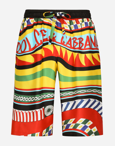 DOLCE & GABBANA SILK TWILL JOGGING SHORTS WITH CARRETTO PRINT