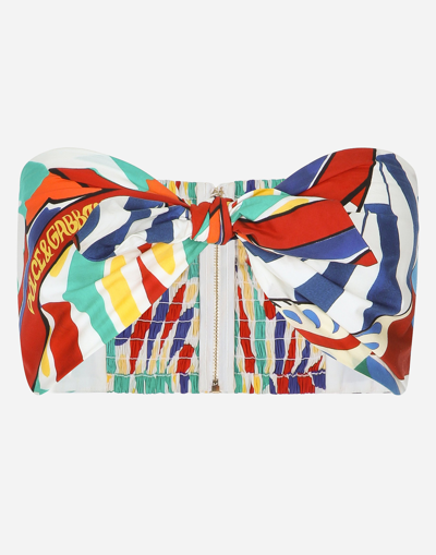 DOLCE & GABBANA CARRETTO-PRINT POPLIN TOP WITH KNOT DETAIL