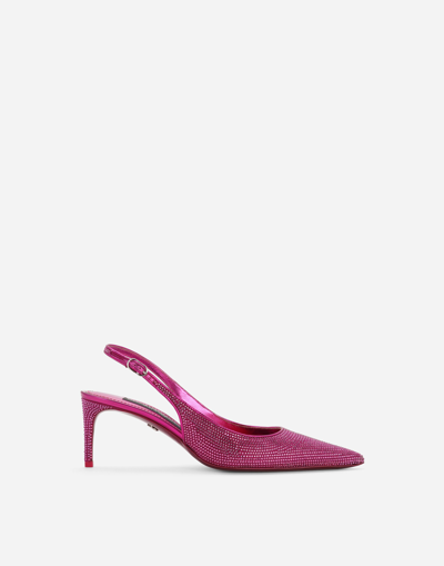 DOLCE & GABBANA SATIN SLINGBACKS WITH FUSIBLE RHINESTONES