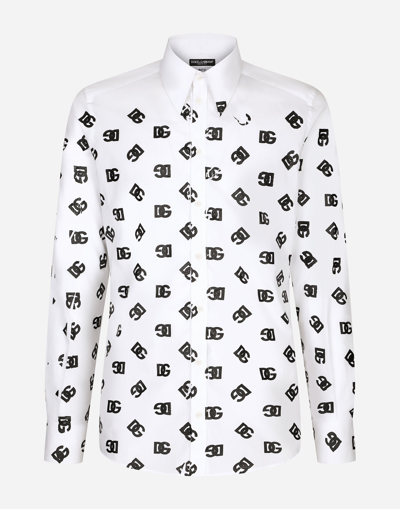 DOLCE & GABBANA COTTON MARTINI-FIT SHIRT WITH DG LOGO PRINT