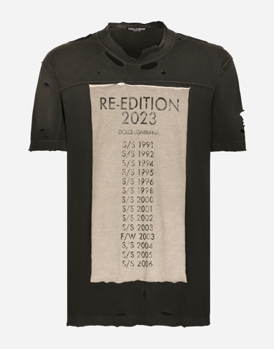 DOLCE & GABBANA COTTON ROUND-NECK T-SHIRT WITH RE-EDITION PATCH