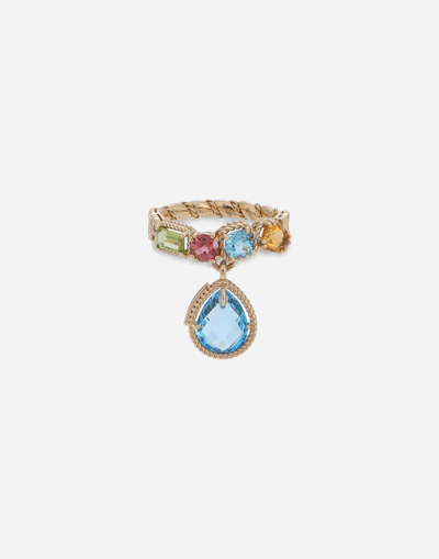 DOLCE & GABBANA 18 KT YELLOW GOLD RING WITH MULTICOLOR FINE GEMSTONES