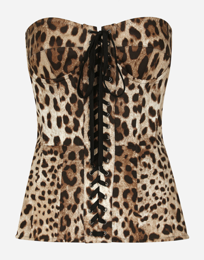 DOLCE & GABBANA LEOPARD-PRINT DRILL SHAPER CORSET WITH LACES