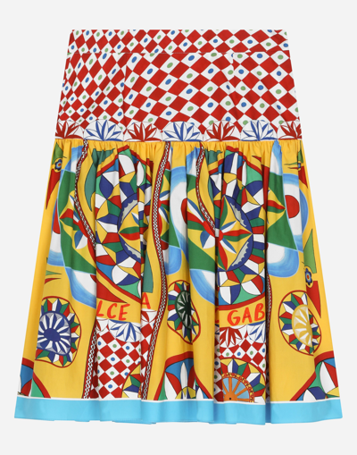 DOLCE & GABBANA CARRETTO-PRINT POPLIN SKIRT WITH YOKE DETAIL