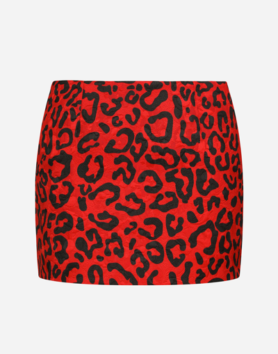 DOLCE & GABBANA LEOPARD-PRINT BROCADE MINISKIRT