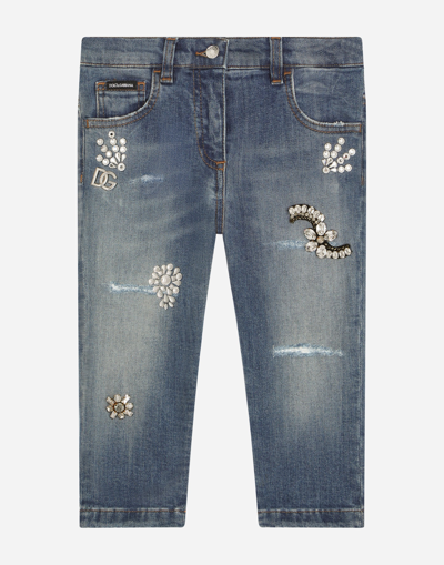 DOLCE & GABBANA STRETCH DENIM JEANS WITH BEJEWELED EMBELLISHMENT