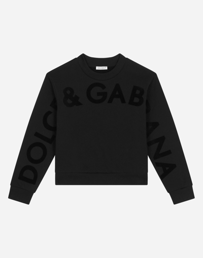 DOLCE & GABBANA ROUND-NECK JERSEY SWEATSHIRT WITH FLOCKED PRINT