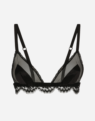 DOLCE & GABBANA SATIN, LACE AND TULLE SOFT-CUP TRIANGLE BRA