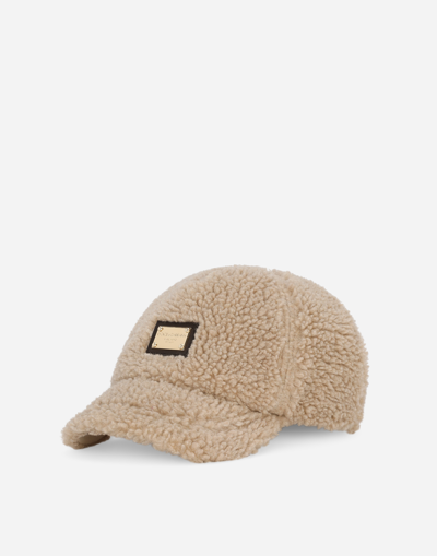 DOLCE & GABBANA FAUX FUR BASEBALL CAP WITH LOGO TAG