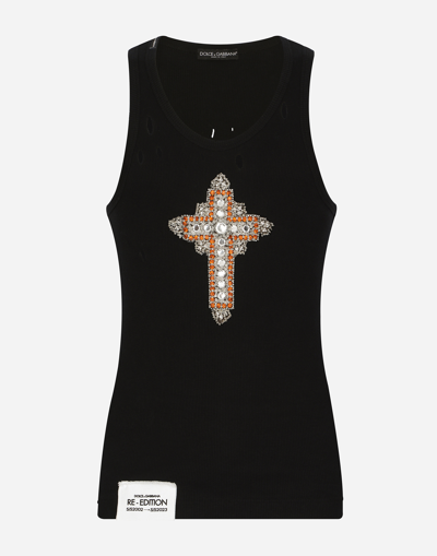 DOLCE & GABBANA FINE-RIB COTTON SINGLET WITH PATCH