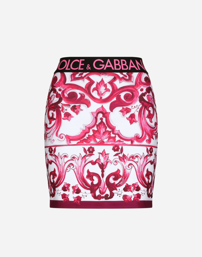 DOLCE & GABBANA MAJOLICA-PRINT TECHNICAL JERSEY SHORT SKIRT