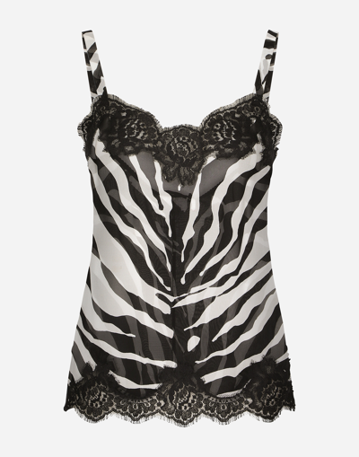 DOLCE & GABBANA ZEBRA-PRINT CHIFFON LINGERIE-STYLE TOP WITH LACE DETAILING