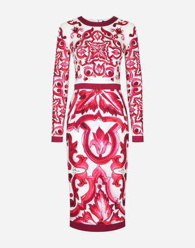 DOLCE & GABBANA MAJOLICA-PRINT CHARMEUSE MIDI DRESS