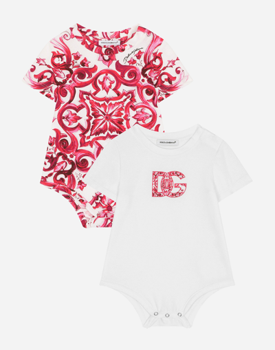 DOLCE & GABBANA 2-BABYGROW GIFT SET IN MAJOLICA-PRINT JERSEY