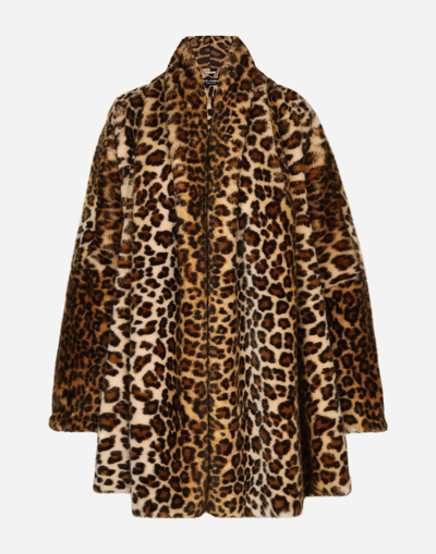 DOLCE & GABBANA KIM DOLCE&GABBANA FAUX FUR CAPE WITH LEOPARD PRINT