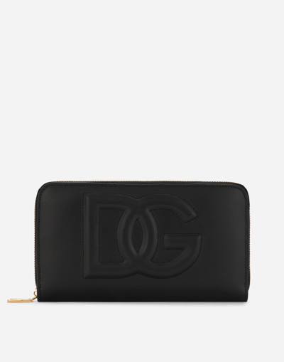 DOLCE & GABBANA CALFSKIN ZIP-AROUND WALLET WITH DG LOGO