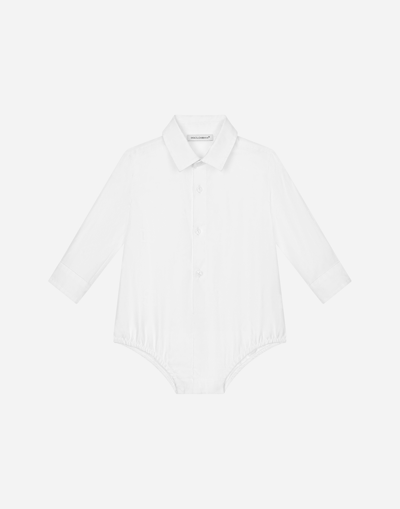 DOLCE & GABBANA POPLIN SHIRT-STYLE BABYGROW WITH JACQUARD LOGO