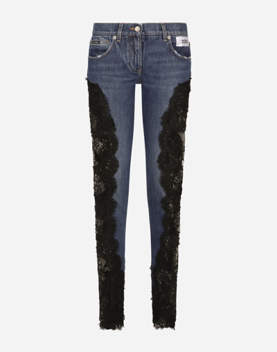 DOLCE & GABBANA DENIM JEANS WITH LACE INLAY