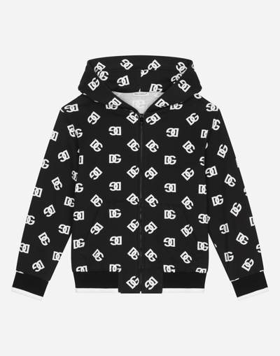 DOLCE & GABBANA ZIP-UP JERSEY HOODIE WITH DG LOGO PRINT