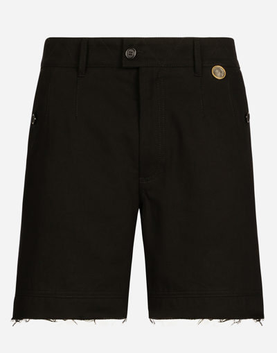 DOLCE & GABBANA COIN DETAIL STRETCH COTTON TWILL BERMUDA SHORTS