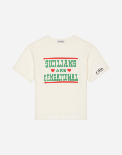 DOLCE & GABBANA JERSEY T-SHIRT WITH SICILIANS ARE SENSATIONAL PRINT