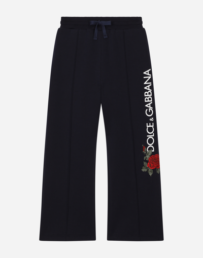 DOLCE & GABBANA JERSEY JOGGING PANTS WITH LOGO AND ROSE PRINT
