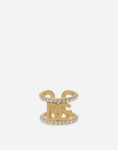 DOLCE & GABBANA RING WITH RHINESTONES AND DG LOGO