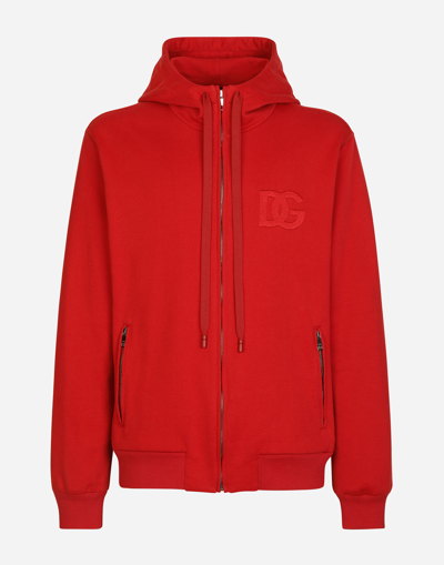 DOLCE & GABBANA ZIP-UP JERSEY HOODIE WITH DG EMBROIDERY