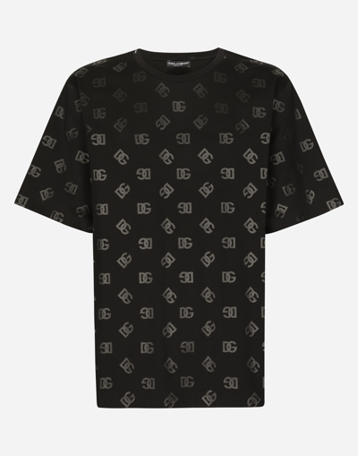 DOLCE & GABBANA ROUND-NECK T-SHIRT WITH DG MONOGRAM PRINT