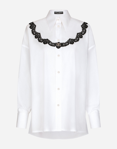 DOLCE & GABBANA OVERSIZE POPLIN SHIRT WITH LACE INSERTS
