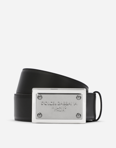 DOLCE & GABBANA CALFSKIN BELT WITH BRANDED TAG