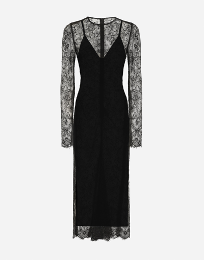 DOLCE & GABBANA CHANTILLY LACE FIL COUPÉ CALF-LENGTH DRESS