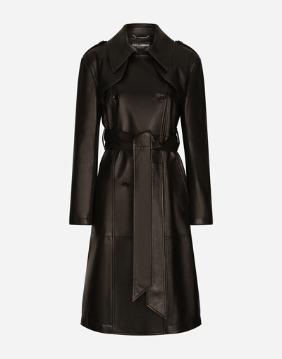 DOLCE & GABBANA BELTED DOUBLE-BREASTED LEATHER COAT