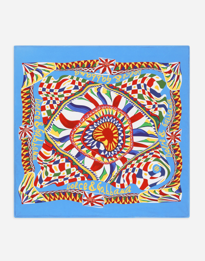 DOLCE & GABBANA CARRETTO-PRINT JERSEY BLANKET WITH LOGO EMBROIDERY